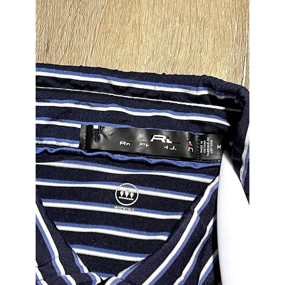 RLX Ralph Lauren Mens M Golf Blue Stripe Polo‎ Wicking Casual EUC